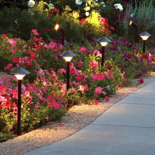 Pathway lit by DEKOR® Empress LED Pathway Lights.