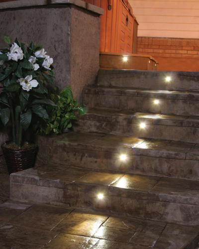 Landscape Lighting: DEKOR LED stair lights light the way on stone steps